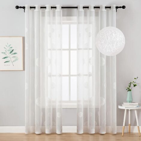 Tende bianche trasparenti - Tende moderne per soggiorno, tenda trasparente in tulle con occhielli, tende trasparenti per finestre e camera da letto, set di 2 tende trasparenti, 140x225 cm