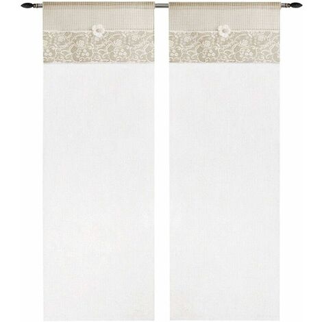Tende Coppia Finestra Porta Interno Tessuto Shabby Chic Margherita Tortora - 60x240 cm