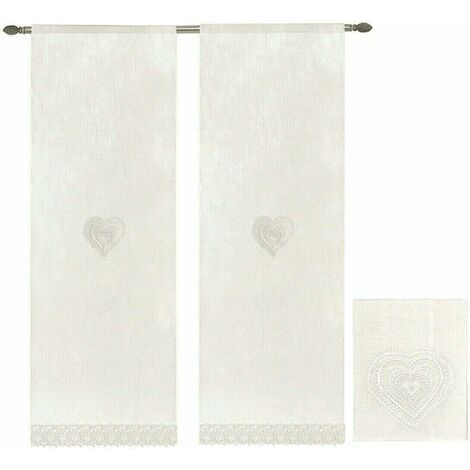 Tende Finestre Porta Interno Tessuto Lino Bianco Coppia 2 Pz più Misure  Shabby Chic Fiocco - 60x150 cm