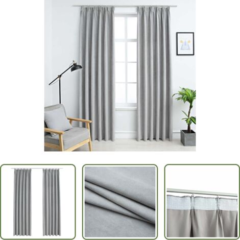 Tende grigie -  Tende Oscuranti con Ganci 2 pz Grigie 140x175 cm