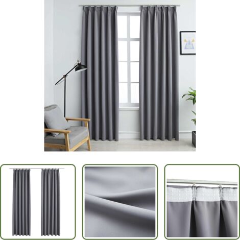 Tende grigie -  Tende Oscuranti con Ganci 2 pz Grigie 140x175 cm