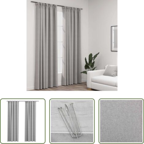 Tende grigie -  Tende Oscuranti con Ganci Effetto Lino 2 pz Grigie 140x245 cm