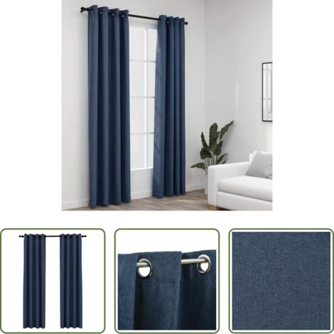 Tende in lino sintetico -  Tende Oscuranti Effetto Lino con Occhielli 2 pz Blu 140x245 cm