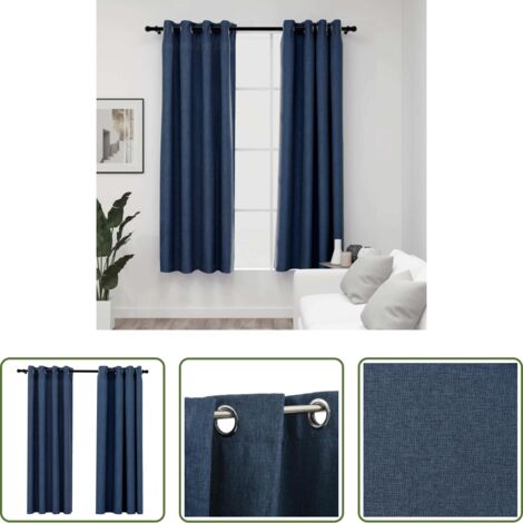 Tende in lino -  Tende Oscuranti Effetto Lino con Occhielli 2 pz Blu 140x175 cm