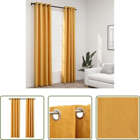 Tende in simil lino -  Tende Oscuranti Effetto Lino con Occhielli 2pz Gialle 140x245cm