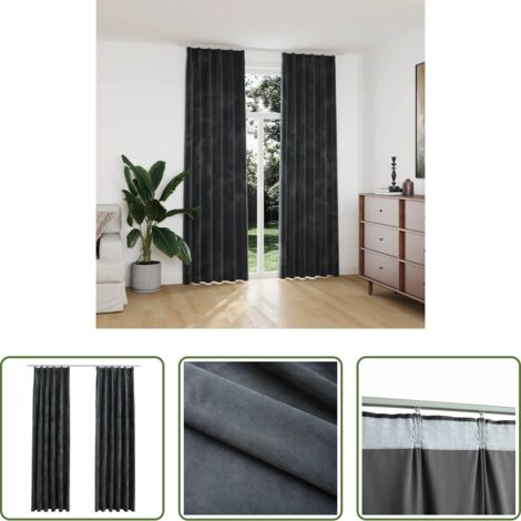 Tende in velluto -  Tende Oscuranti con Ganci 2 pz Antracite in Velluto 140x245 cm
