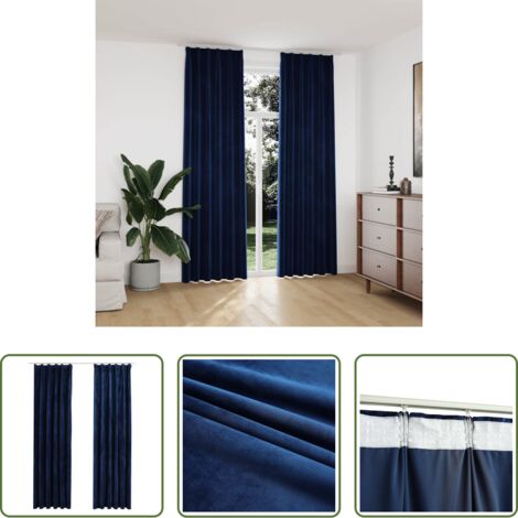 Tende in velluto -  Tende Oscuranti con Ganci 2 pz Blu Scuro in Velluto 140x245 cm