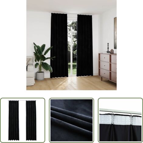 Tende in velluto -  Tende Oscuranti con Ganci 2 pz Nere in Velluto 140x245 cm
