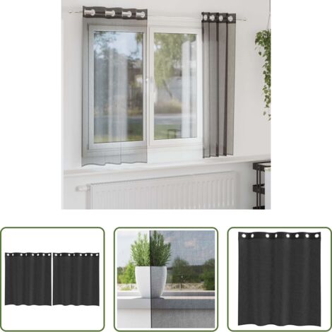 Tende nere -  Tende in Voile con Occhielli 2 pz Nero 140x140 cm