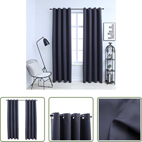 Tende per camera da letto -  Tende Oscuranti con Anelli in Metallo 2 pz Antracite 140x175 cm