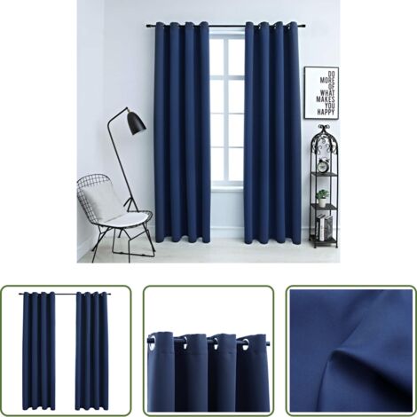 Tende per camera da letto -  Tende Oscuranti con Anelli in Metallo 2 pz Blu 140x175 cm