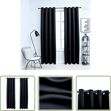 Tende per camera da letto -  Tende Oscuranti con Anelli in Metallo 2 pz Nere 140x175 cm