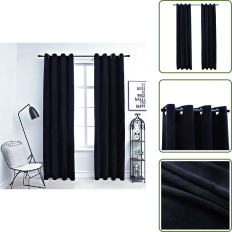 Tende per camera da letto - vidaXL Tende Oscuranti con Anelli 2 pz Nere in Velluto 140x225 cm - Tende per salotto