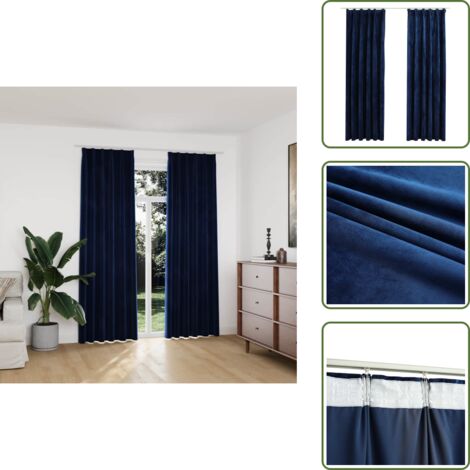 Tende per camera da letto - vidaXL Tende Oscuranti con Ganci 2 pz Blu Scuro in Velluto 140x225 cm - Tende per salotto