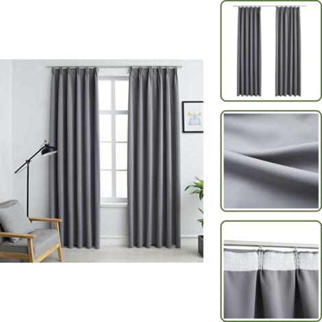 Tende per camera da letto - vidaXL Tende Oscuranti con Ganci 2 pz Grigie 140x245 cm - Tende per ufficio