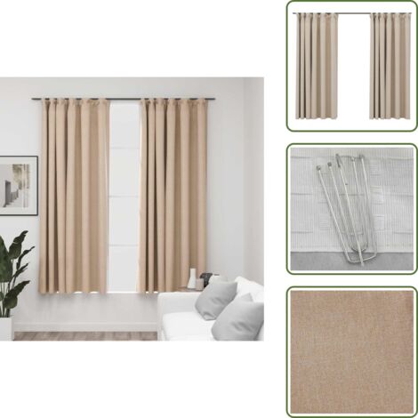 Tende per camera da letto - vidaXL Tende Oscuranti con Ganci Effetto Lino 2 pz Beige 140x175 cm - Tende per ufficio