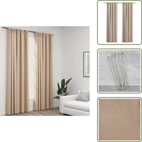 Tende per camera da letto - vidaXL Tende Oscuranti con Ganci Effetto Lino 2 pz Beige 140x245 cm - Tende per ufficio