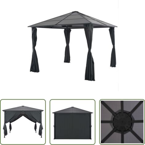 Tende per gazebo -  Gazebo con Tende in Alluminio 3x3 m Nero