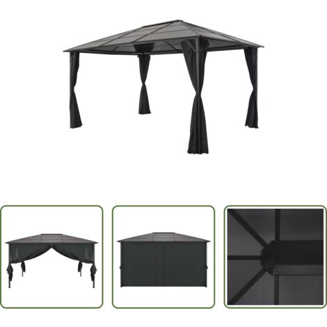 Tende per gazebo -  Gazebo con Tende in Alluminio 4x3x2,6 m Nero