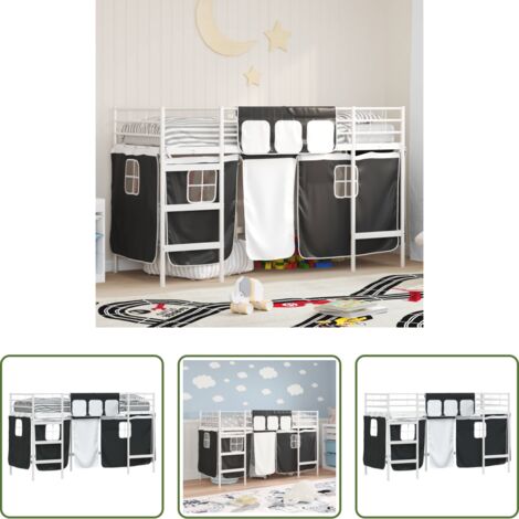 Tende per letto -  Struttura del Letto Loft per Bambini con Tendine Bianco e Nero