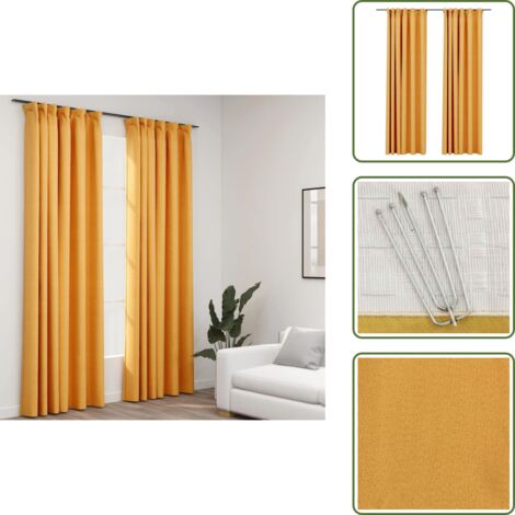 Tende per soggiorno - vidaXL Tende Oscuranti con Ganci Effetto Lino 2 pz Gialle 140x225 cm - Tende per camera da letto