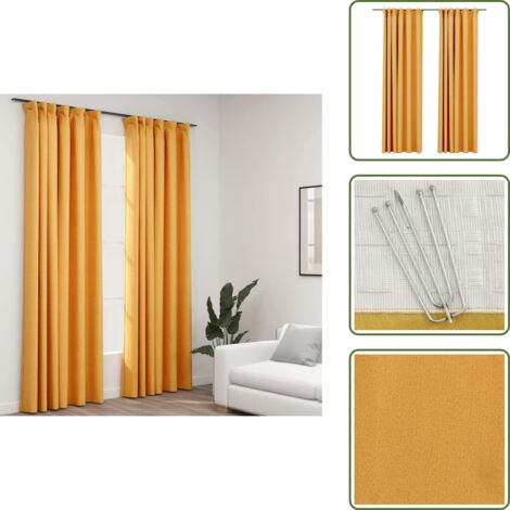 Tende per soggiorno - vidaXL Tende Oscuranti con Ganci Effetto Lino 2 pz Gialle 140x245 cm - Tende per camera da letto
