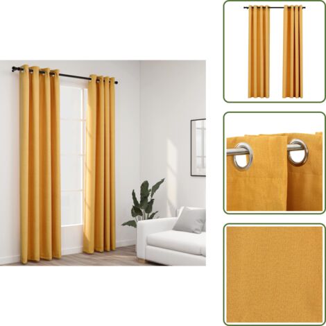 Tende per soggiorno - vidaXL Tende Oscuranti Effetto Lino con Occhielli 2pz Gialle 140x225cm - Tende per camera da letto