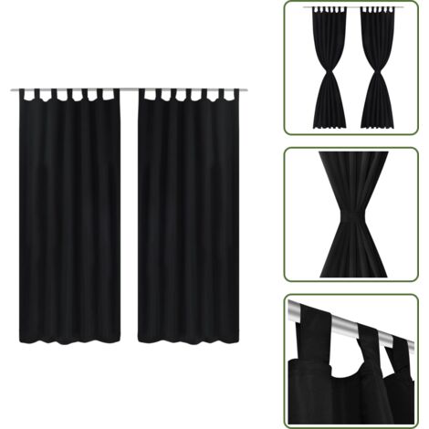 Tende per ufficio - Tende Micro-Raso Nere 2 pezzi con Occhielli 140 x 175 cm - Tende con occhielli