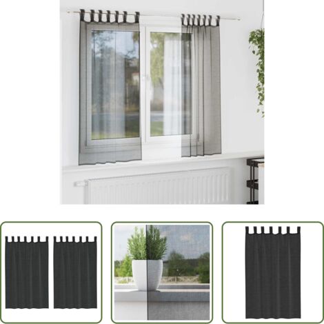 Tende semitrasparenti -  Tende in Voile con Linguetta 2 pz Nero