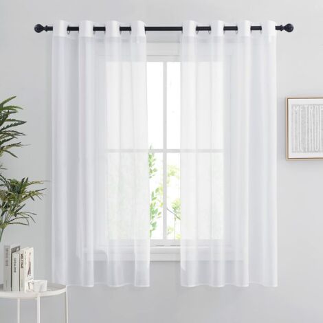 Tende trasparenti bianche - Set di 2 tende corte 140 x 160 cm Decorazione interna Camera da letto Cucina Organza Tulle con occhielli trasparenti filtranti, Bianco, Set di 2