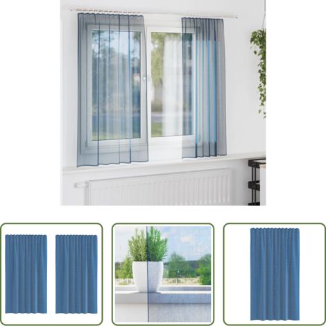 Tende trasparenti -  Tende in Voile con Tasche per Aste 2 pz Blu Reale