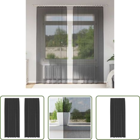 Tende trasparenti -  Tende in Voile con Tasche per Aste 2 pz Nero