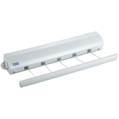 Tendedero de pared extensible, tendedero, longitud de secado 21 m, resistente a la intemperie, dispositivo antirretorno, herrajes de montaje incluidos, ABS, 7x7x47,5 cm, blanco