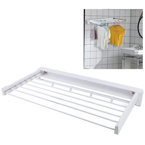 Tendedero de pared plegable de plástico con 7 barras de secado invisibles para uso interior, color blanco