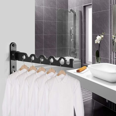 Tendedero de pared plegable para ropa, para balcón, baño, dormitorio, ropa para la hora de dormir (negro, 1)