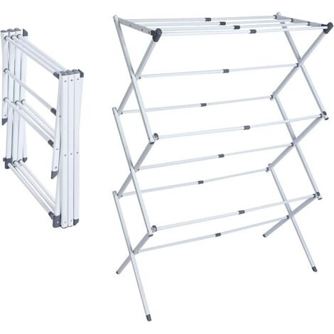 Tendedero de ropa compacto, duradero y estable - Tendedero plegable de 6 niveles con 11 barras - Tendedero plegable y extensible (blanco)