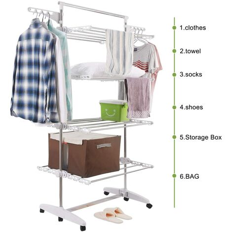 Tendedero de ropa plegable con alas laterales de 4 niveles - Negro