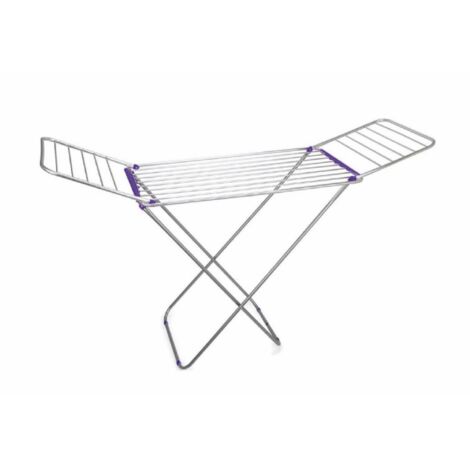 Tendedero de ropa plegable con estructura de acero y aluminio, varilla gruesa de doble cierre anti-flexión, color morado