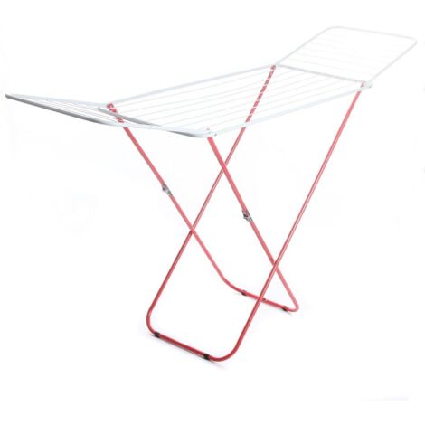 Tendedero de ropa plegable de acero, fácil de abrir y cerrar, estable y duradero, blanco + rojo
