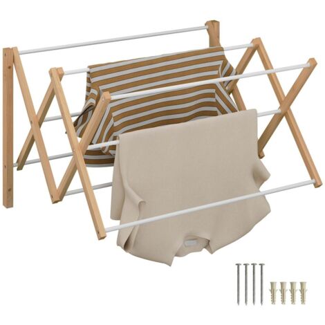 Tendedero extensible de bambú y metal para montaje en pared