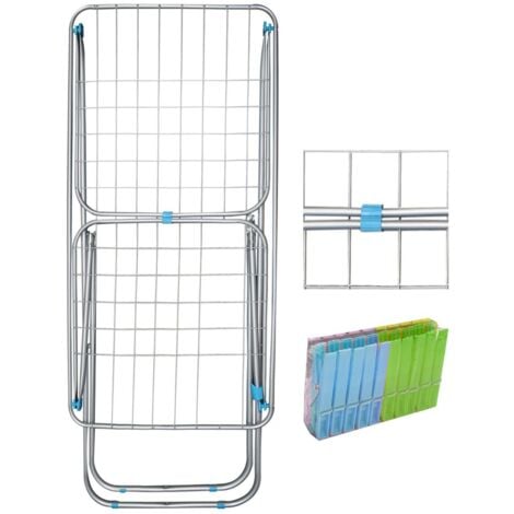 Tendedero metálico plegable con alas  Superficie 19 m  Incluye 20 Pinzas 182 x 56 x 107 cm