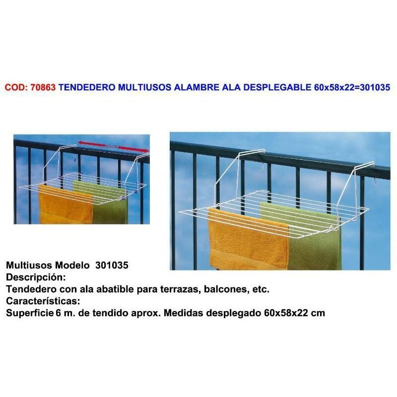 

MIBRICOTIENDA tendedero multiusos alambre ala desplegable 60x58x22 301035
