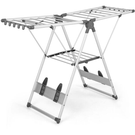 Tendedero plegable 141 x 48 x 81,5-130 cm altura regulable 5 niveles fácil plegado aluminio plata 200020703