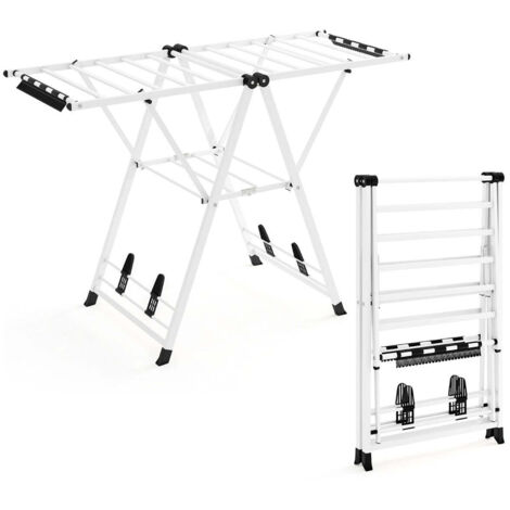 Tendedero plegable con alas ajustables 141 x 56 x 99-148 cm secado rápido diseño moderno metal blanco 200018195