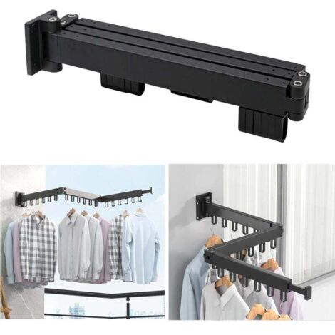 Tendedero plegable de aluminio para interiores, tendedero de pared de 3 niveles, ideal para lavandería, baño, sala de estar y balcón, color negro.
