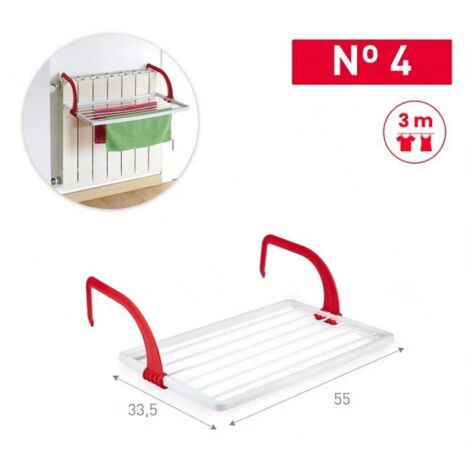 Tendedero plegable de resina de 6 barras, apto para barandillas de balcón, rojo y blanco, 55 x 33,5 x 17,5 cm