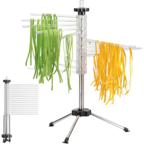 Tendedero plegable para pasta fresca - Secador de pasta grande y compacto - Capacidad para hasta 2 kg de pasta fresca - Plateado
