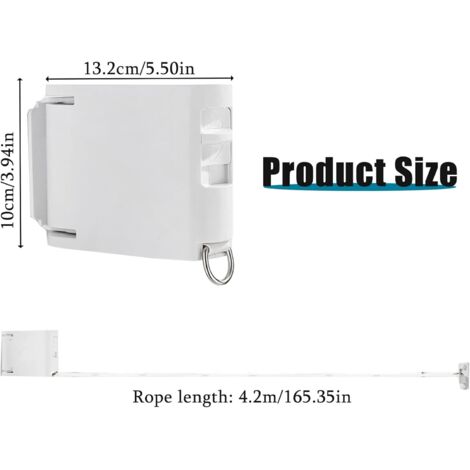 Tendedero retráctil, ajustable y extensible para uso interior, de pared, para secar ropa, tendedero invisible, para baño, balcón, para uso interior y exterior (blanco)