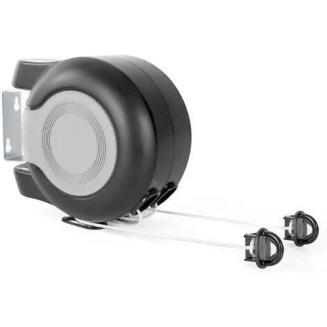 Tendedero retráctil con 2 cables de 26 m (13 m × 2) - ABS + PVC, rotación de 180°, carga máxima de 15 kg, cable de 2,9 mm, negro/gris.