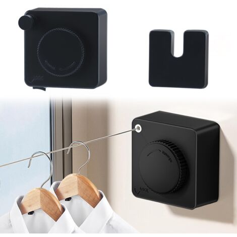 Tendedero retráctil, tendedero para interiores y exteriores, tendedero de acero inoxidable de 5,2 m, ahorra espacio, tendedero retráctil para exteriores, ideal para balcón y baño (negro).